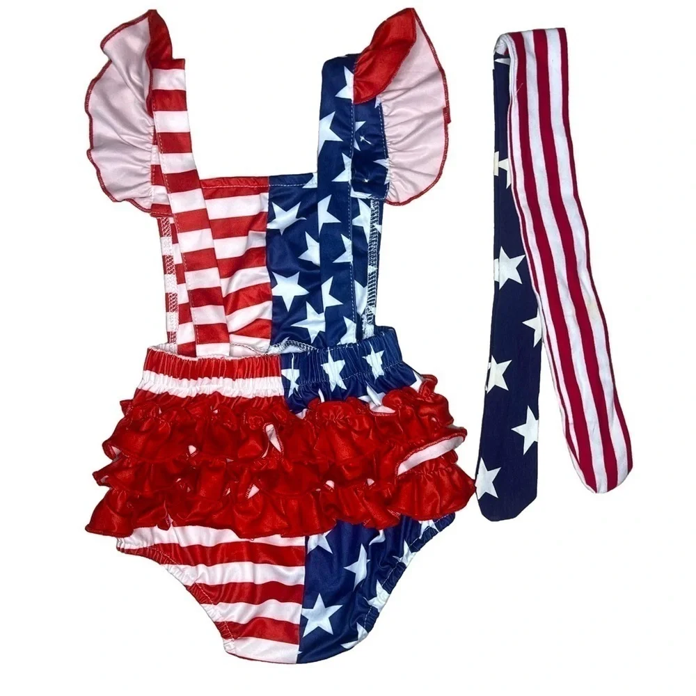 Patriotic Baby Girl Romper with Headband 3-6 Months